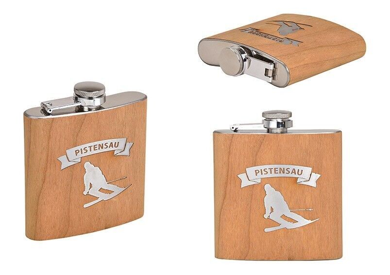 Flachmann cinghiale delle piste da sci in legno naturale (L / A / P) 10x12x3cm