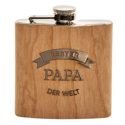 Flachmann Bester Papa der Welt aus Holz Natur 150ml (B/H/T) 10x12x3cm