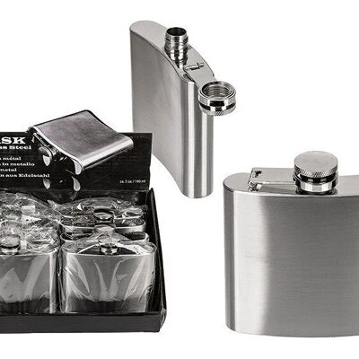 Hip flask for approx 140ml made of metal silver (W / H) 10x9cm, 8 pieces in the display