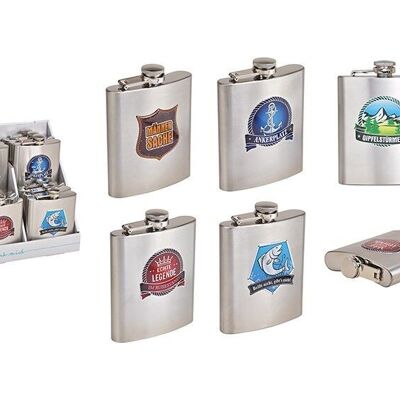 Hip flask made of stainless steel silver 6-fold, (W / H / D) 9x12x3cm, 200ml, 12 pieces in the display
