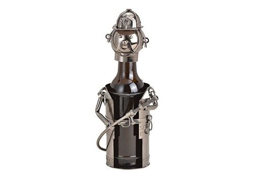 Flaschenhalter für Bierflasche Feuerwehrmann aus Metall Schwarz (B/H/T) 12x19x12cm