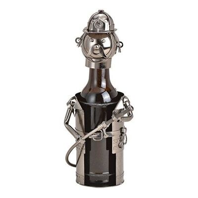 Bottle holder for beer bottle fireman made of metal black (W / H / D) 12x19x12cm