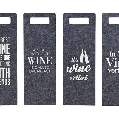 Gift bag bottle bag Sayings English, Wine made of felt, double-sided print, gray 4-fold, (W / H) 14x41cm