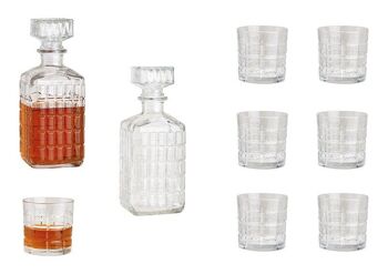 Set de whisky en verre transparent, lot de 7, bouteille 9x23x9cm 980ml, verre 8x8x8cm, 280ml