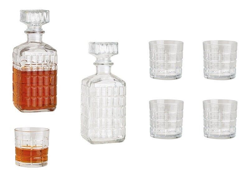 Whisky Set  aus Glas Transparent 5er Set, Flasche 9x23x9cm 980ml, Glas 8x8x8cm, 280ml