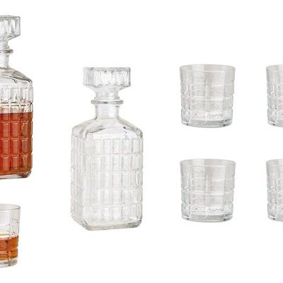 Set de whisky en verre transparent, lot de 5, bouteille 9x23x9cm 980ml, verre 8x8x8cm, 280ml