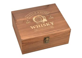 Ensemble de glaçons à whisky en acier inoxydable, 2,7 cm, 6 cubes avec 2 verres 9x8x9 cm, 300 ml, avec pinces + sac en velours, dans une boîte en bois 23,9x10x21,7 cm 3
