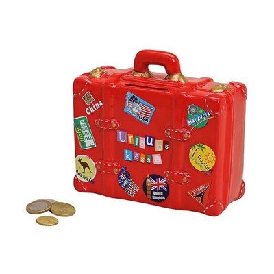 Money box suitcase with holiday stickers made of ceramic, (W / H / D) 14x13x6 cm
