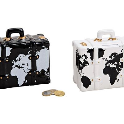 Money box suitcase Where to next? made of ceramic black, white double, (W / H / D) 15x13x7cm