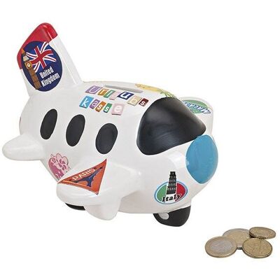 Money box airplane travel fund, made of ceramic, W16 x D17 x H14 cm