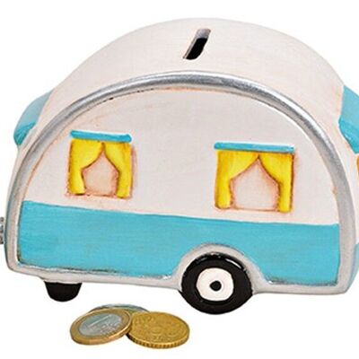 Money box caravan trailer made of ceramic white (W / H / D) 14x9x8cm