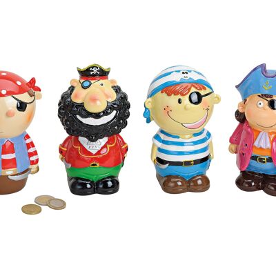 Money box pirate made of poly, assorted 4, 8x15x8cm