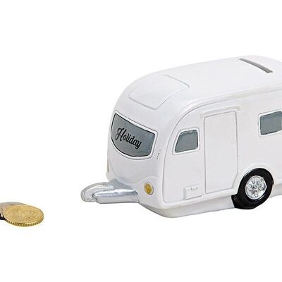 Money box caravan trailer made of poly white (W / H / D) 15x8x9cm