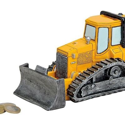 Tirelire bulldozer en poly, L17 x P8 x H11 cm