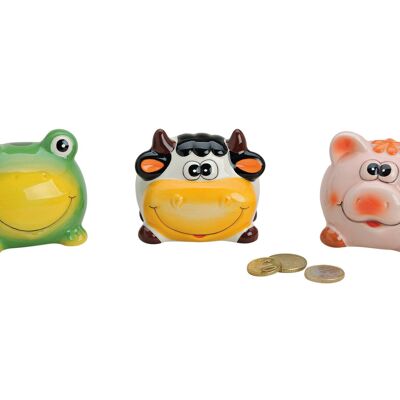 Ceramic money box animals, 3 assorted, W8 x D7 x H7 cm
