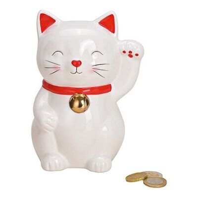 Tirelire chat porte-bonheur en céramique blanche (L / H / P) 11x16x10cm