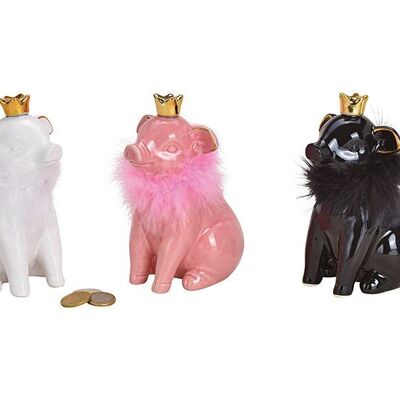 Piggy bank with crown made of ceramic white / pink / black 3-fold, (W / H / D) 10x17x11cm