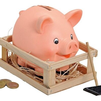 Piggy bank in a wooden box made of pink / pink (W / H / D) 16x14x12cm