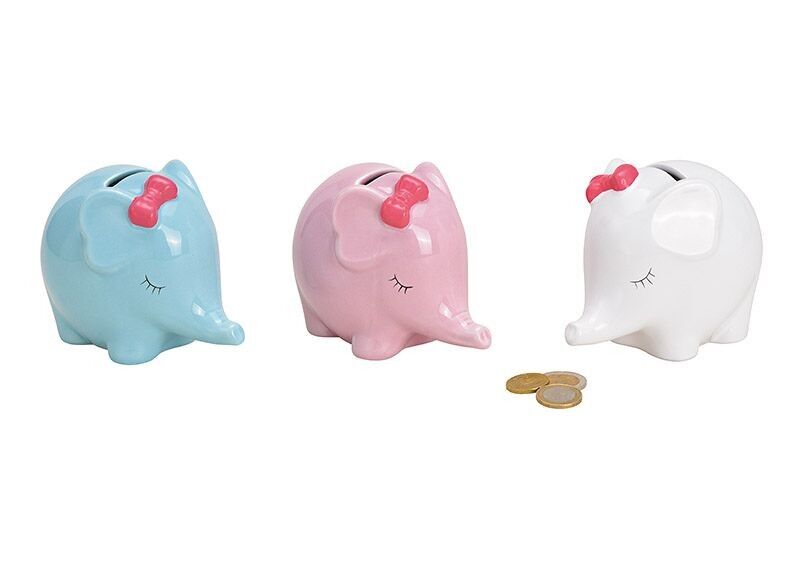 Spardose Elefant aus Keramik Bunt 3-fach, (B/H/T) 12x9x8cm
