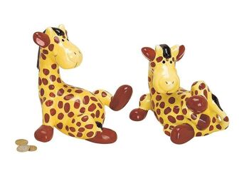 Tirelire girafe, 2 assorties, en céramique, L18 cm