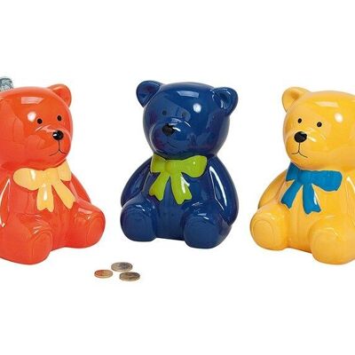 Tirelire ours en céramique, couleurs unies avec serrure, L20 cm