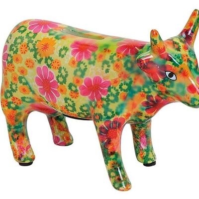 Ceramic money box cow, floral decoration W18 x D6 x H13 cm