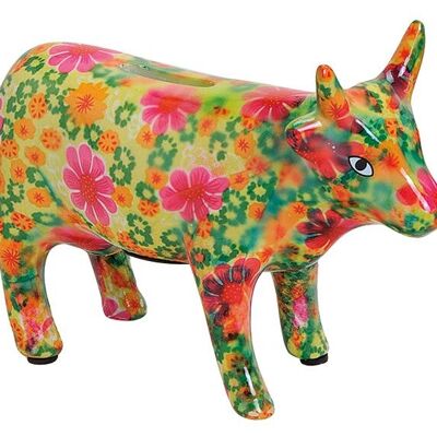Salvadanaio mucca in ceramica, decoro floreale L18 x P6 x H13 cm