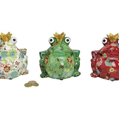 Money box frog flower decoration made of ceramic, 3 assorted, W13 x D10 x H14 cm