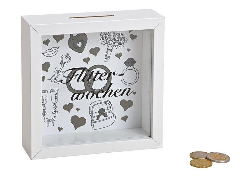 Salvadanaio luna di miele in legno, vetro bianco (L / A / P) 15x15x5cm