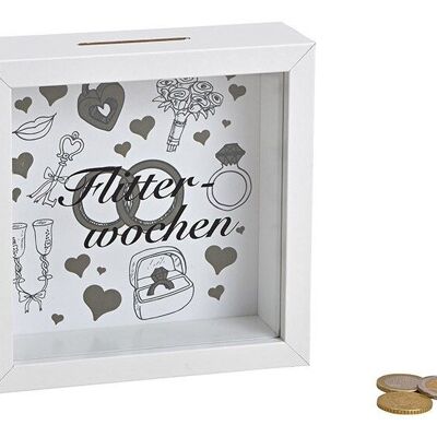 Honeymoon money box made of wood, glass white (W / H / D) 15x15x5cm