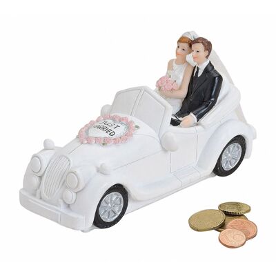 Tirelire de voiture de mariage en poly, L16 x P7 x H9 cm