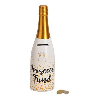 Tirelire bouteille, Processo Fund en céramique blanc, or (L / H / P) 9x30x9cm