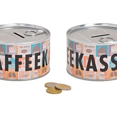Money box coffee cup made of metal colored (W / H / D) 10x6x10cm