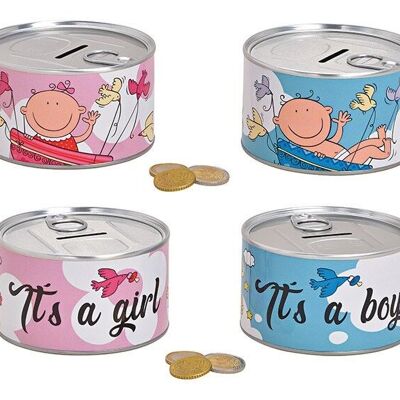 Money box Baby, Its a girl Its a boy made of metal pink / pink, blue double, (W / H / D) 10x6x10cm