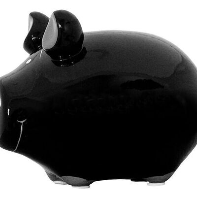 Money box KCG small pig, blank black, made of ceramic (W/H/D) 12.5x9x9cm