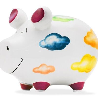 Tirelire KCG petit cochon nuage coucou maison en céramique blanche (L/H/P) 12x9x9cm