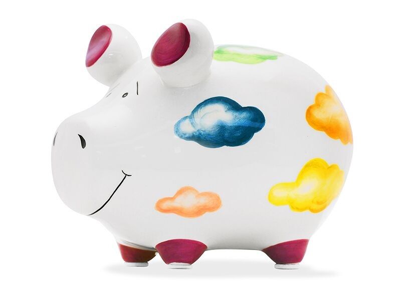 Salvadanaio KCG piccola casa a cucù maialino nuvola in ceramica bianca (L/A/P) 12x9x9 cm