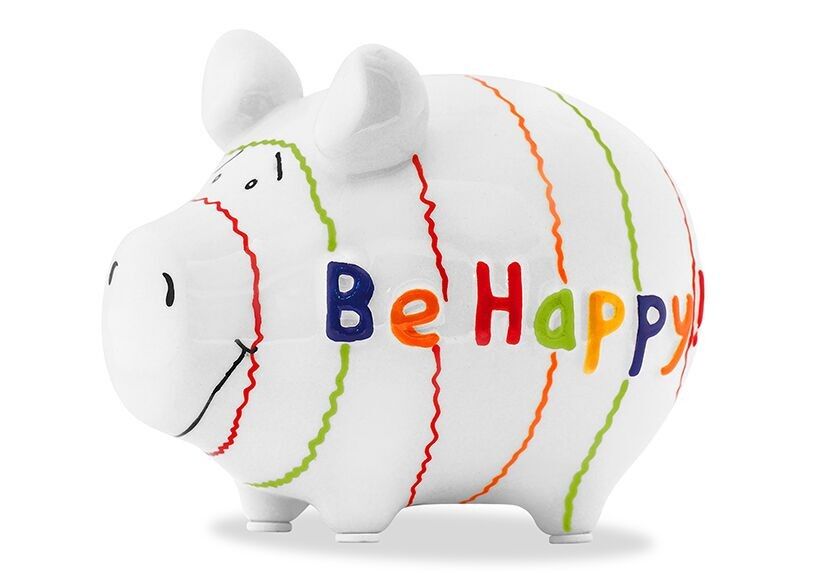 Spardose KCG Kleinschwein, Be Happy, aus Keramik (B/H/T) 12,5x9x9 cm