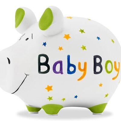 Money box KCG small pig, baby boy, made of ceramic (W/H/D) 12.5x9x9 cm