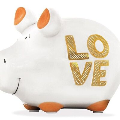 Tirelire KCG petit cochon, Love, en céramique, article 101626 (L / H / P) 12,5x9x9 cm