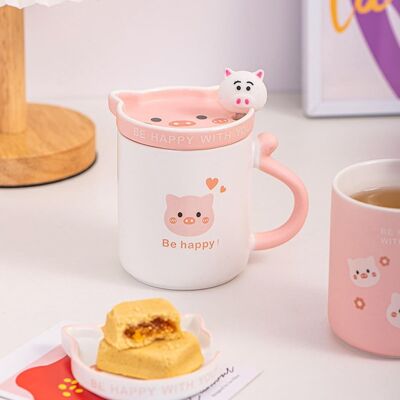 "PIG" ceramic mug with lid and spoon. Capacity: 350ml DF-426