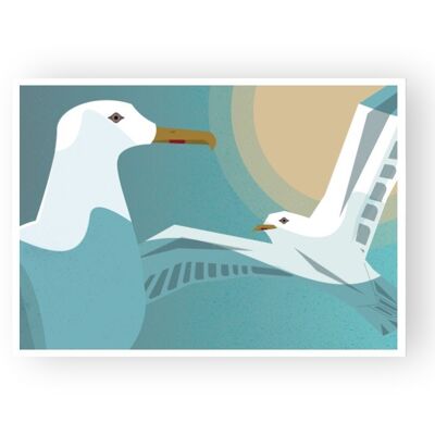 Postcard "Seagulls" wood pulp cardboard