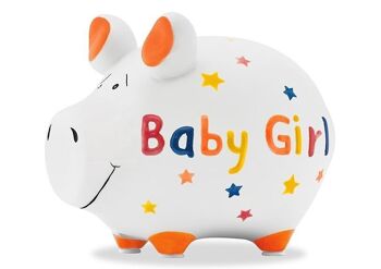 Tirelire KCG petit cochon, Baby Girl, en céramique, article 101765 (L / H / P) 12,5x9x9 cm