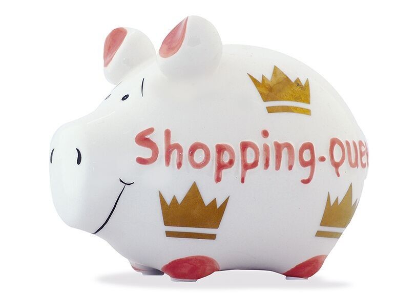 Money box KCG small pig, Shopping Queen, made of ceramic (W/H/D) 12.5x9x9 cm
