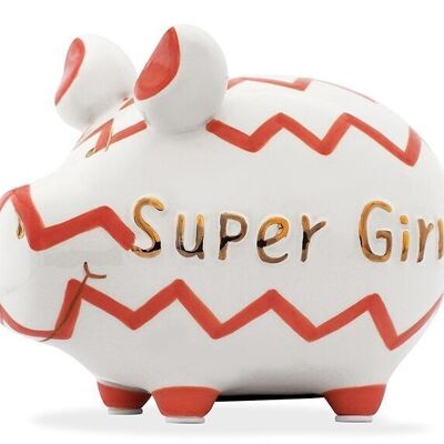 Money box KCG small pig, Super Girl, made of ceramic (W/H/D) 12.5x9x9cm