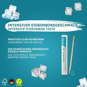 Cure-dents miracles avec saveur - 100x cure-dents emballés individuellement - en 7 variétés rafraîchissantes - hygiène buccale douce - haleine fraîche - cure-dents emballés individuellement avec saveur (bonbon glacé) 3