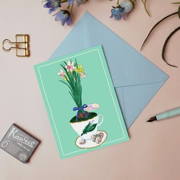 Carte de voeux Pâques fleurs menthe 1