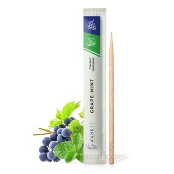 Cure-dents miracles avec saveur - 100x cure-dents emballés individuellement - en 7 variétés rafraîchissantes - hygiène buccale douce - haleine fraîche - cure-dents emballés individuellement avec saveur (raisin/menthe) 1