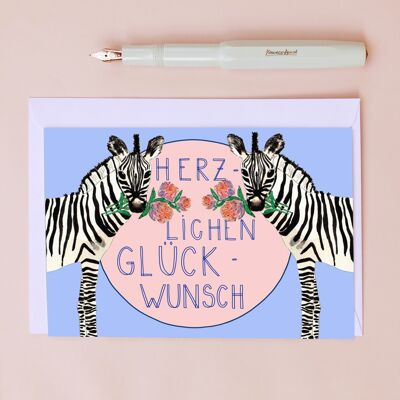 Birthday greeting card with zebras