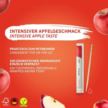 Cure-dents miracles avec saveur - 100x cure-dents emballés individuellement - en 7 variétés rafraîchissantes - hygiène buccale douce - haleine fraîche - cure-dents emballés individuellement avec saveur (pomme) 3